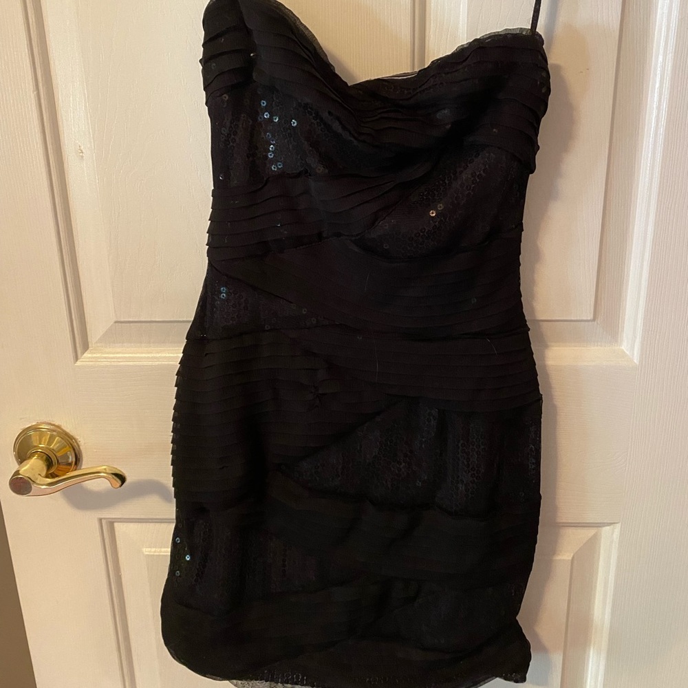 Aqua sequin black mini dress